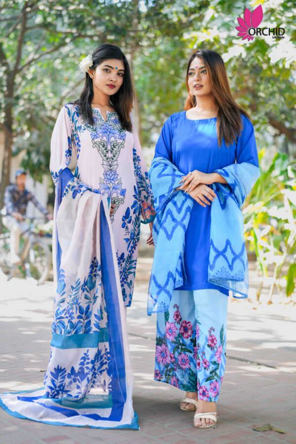 Royal Blue Floral Print Shalwar Kameez - Image 4