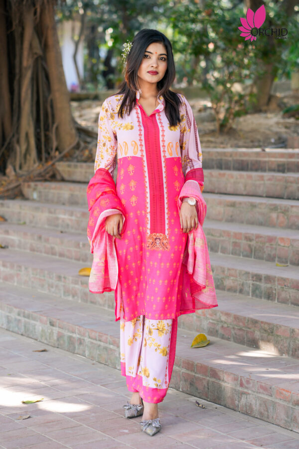 Radiant Pink Blossom Shalwar Kameez - Image 3