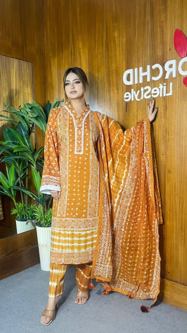 Shiburi Batik Cotton Kameez Tie-dye & Shiburi Batik Dupatta With Tarsel