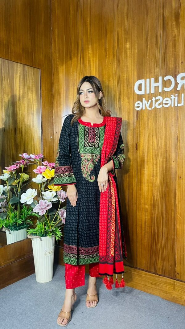 Block printed Cotton Kameez With Block Printed Dupatta With Tarsel