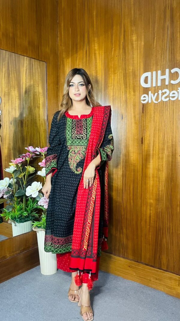 Block printed Cotton Kameez With Block Printed Dupatta With Tarsel - Image 6