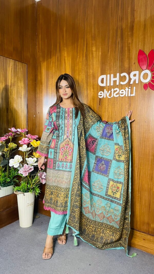 Digital Printed Swiss Cotton Kameez Digital Printed Dupatta With Tarsel - Image 3