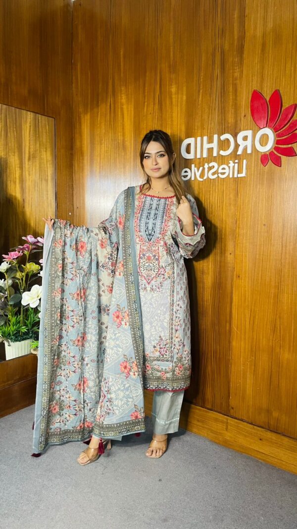 Digital Printed Swiss Cotton Kameez Digital Printed Dupatta With Tarsel