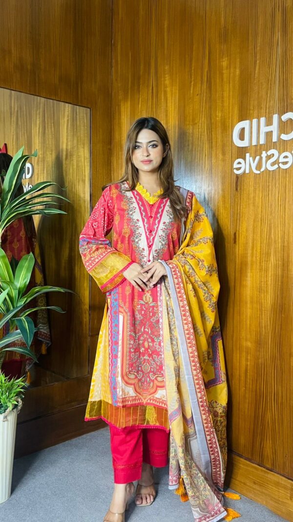 Digital Printed Swiss Cotton Kameez Digital Printed Dupatta With tarsel
