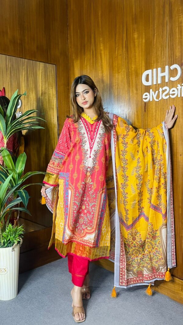 Digital Printed Swiss Cotton Kameez Digital Printed Dupatta With tarsel - Image 4