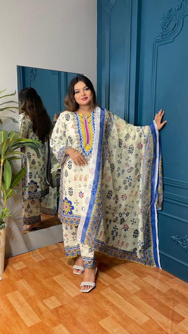 Orchid Premium Silk 3pcs with Texture Dupatta - Image 2
