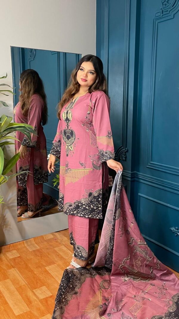 Orchid Premium Silk 3pcs with Texture Dupatta - Image 3