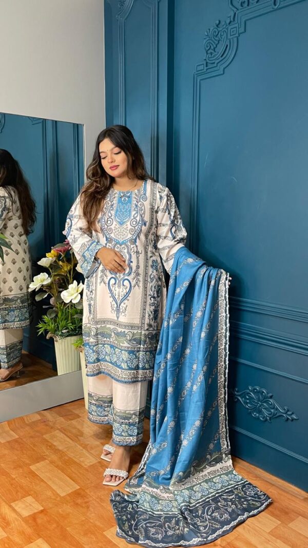 Orchid Premium Silk 3pcs with Texture Dupatta - Image 2