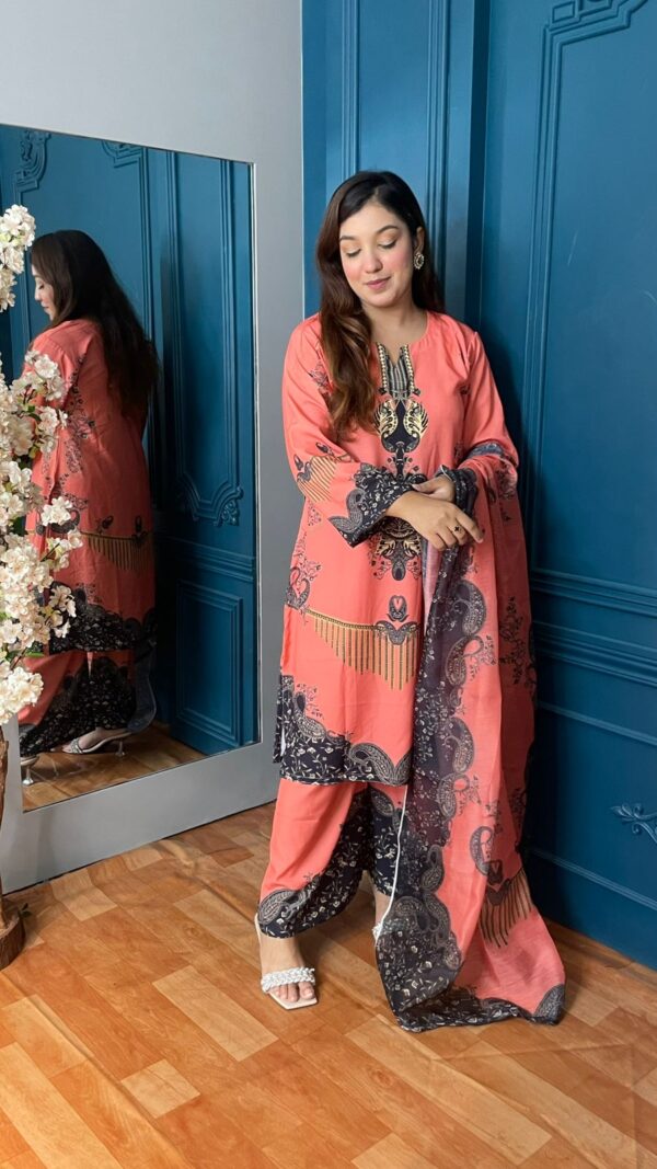 Orchid Premium Silk 3pcs with Texture Dupatta - Image 4