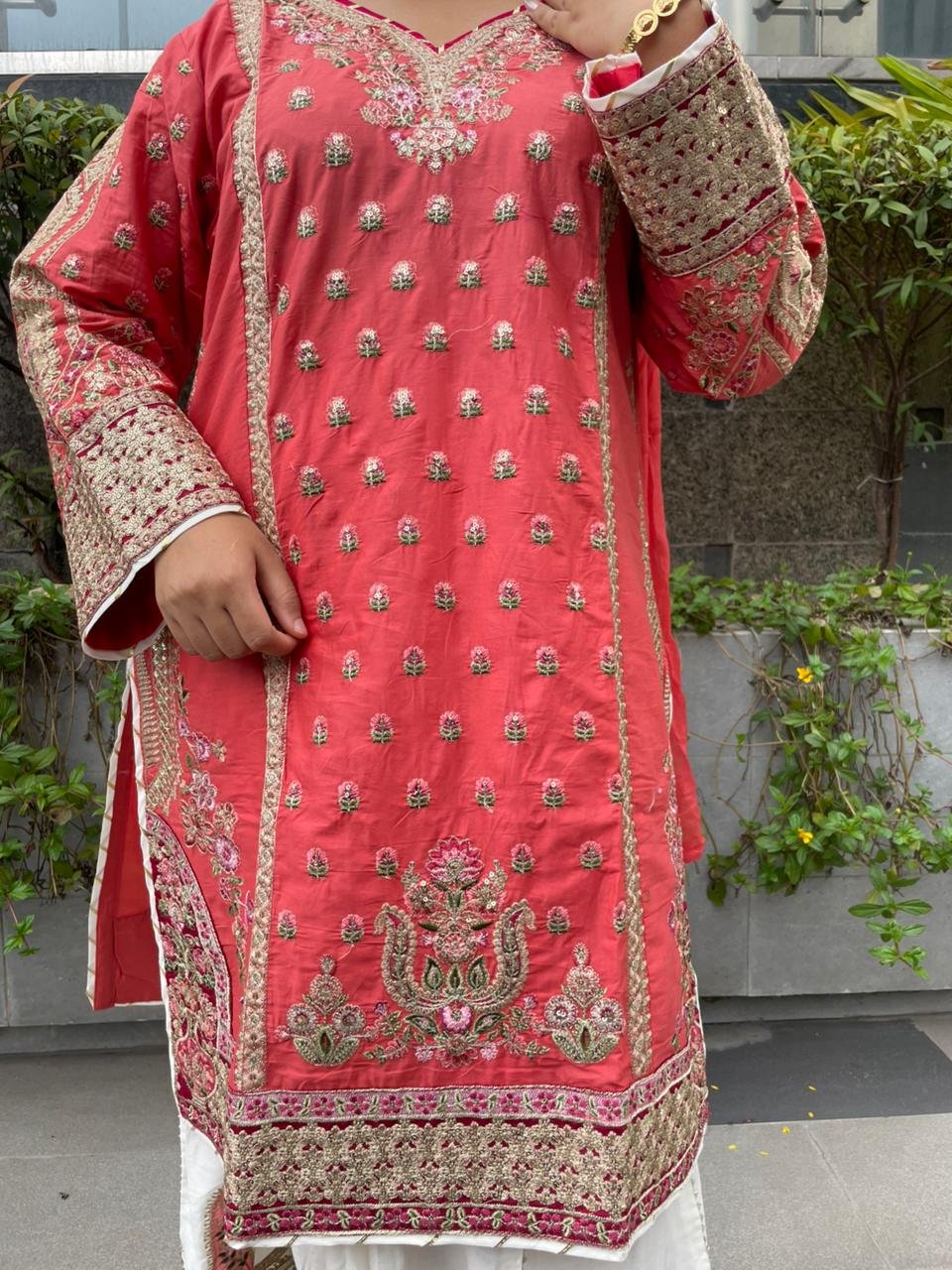 PAKISTANI INSPIRED REDDISH PINK COTTON 3PCS - Image 3